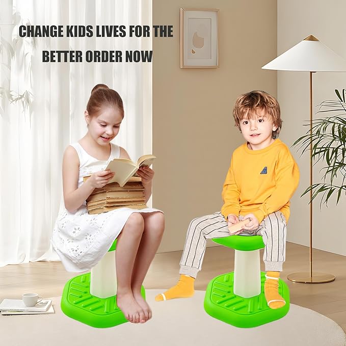 Active Chairs Kids Preschool Wobble Stool - Alternative Flexible Seating Balance Wiggle Stool for Classroom,Preschool,Kindergarten&Elementary School,Active Sensory Chairs,Ages3-8,Green(14in) - LeafyLoom