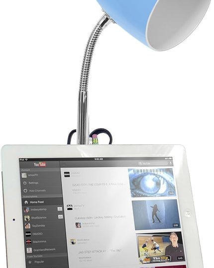 Simple Designs LD1002-BLU Gooseneck Organizer Desk Lamp with iPad Tablet Stand Book Holder, Blue - LeafyLoom