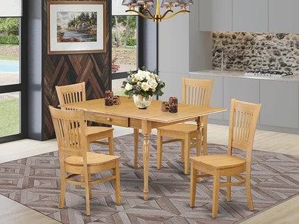 East West Furniture MZVA5-OAK-W Monza 5 Piece Modern Set Includes a Rectangle Wooden Table with Dropleaf and 4 Kitchen Dining Chairs, 36x54 Inch - LeafyLoom