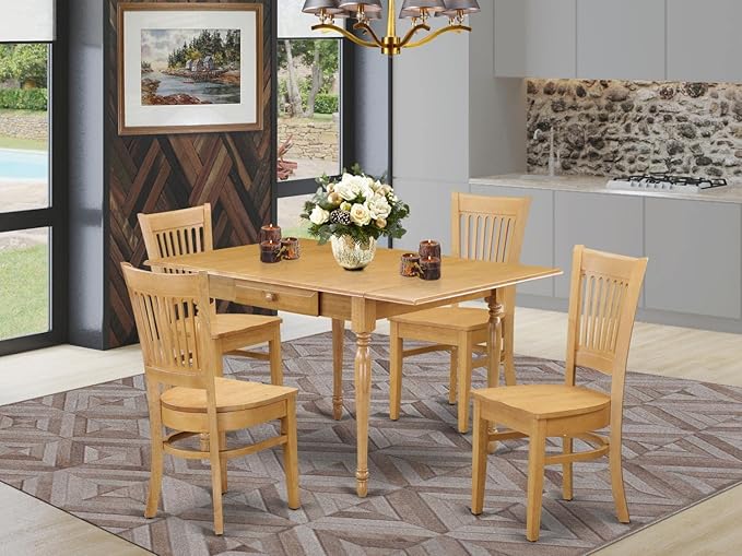 East West Furniture MZVA5-OAK-W Monza 5 Piece Modern Set Includes a Rectangle Wooden Table with Dropleaf and 4 Kitchen Dining Chairs, 36x54 Inch - LeafyLoom
