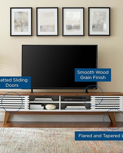 Modway Render Mid-Century Modern Low Profile 70 Inch Media Console TV Stand in Walnut White, 70" - LeafyLoom