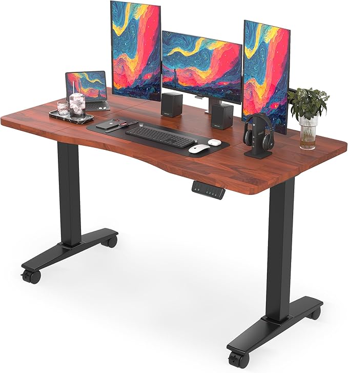 Monomi Height Adjustable Electric Standing Desk, 55 x 28 Inches Stand up Desk, Sit Stand Home Office Computer Desk(Black Frame+Cherry Top) - LeafyLoom