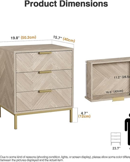 Anmytek 3 Drawer Nightstand for Bedroom, Modern Wood Nightstand Square Bedside Table End Table with Storage for Bedroom Room, Sofa, Natural Oak, H0099 - LeafyLoom