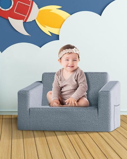 Kids Couch,2-in-1 Toddler Chairs for Boys,Kids Sofa with Storage,Comfortable Kids Sofa Bed,Fun Kids Lounge Chair,Toddler Furniture,Kids Playroom,Children'S Gifts (Grey) - LeafyLoom