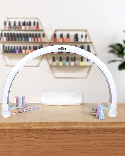 Half-Moon Nail Desk Lamp for Professionals, 3360 Lumen Led Light for Nails, Perfect Led Manicure Desk Lamp | Tattoo Light | Lash Tech Light | Manicure Light Led (White) (Two Knobs) - LeafyLoom