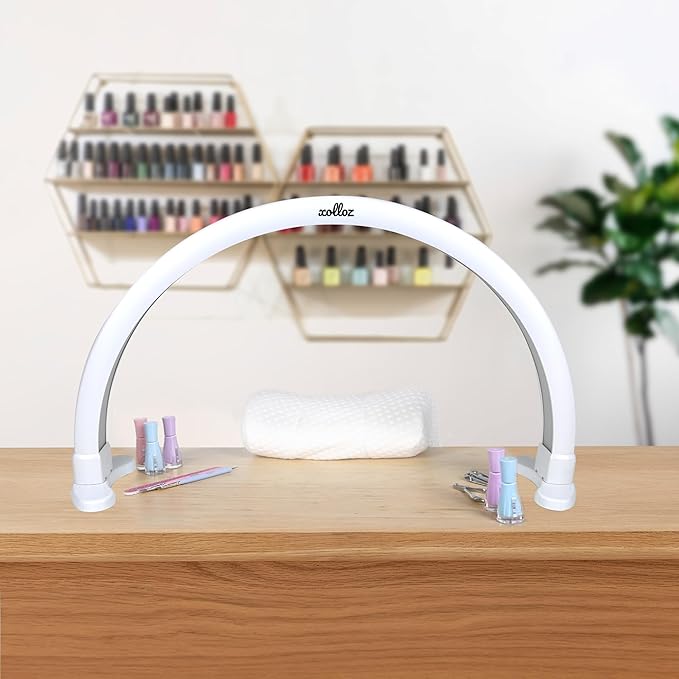 Half-Moon Nail Desk Lamp for Professionals, 3360 Lumen Led Light for Nails, Perfect Led Manicure Desk Lamp | Tattoo Light | Lash Tech Light | Manicure Light Led (White) (Two Knobs) - LeafyLoom