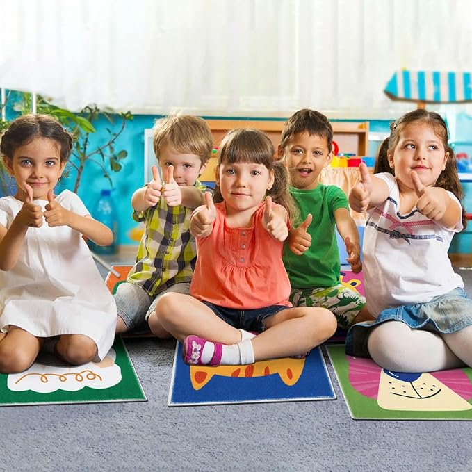 HiiARug 12pcs Carpet Squares for Classroom 18x18 Carpet Spots for Classroom Sitting Floor Seats for Kids Sit Spots for Classroom Kindergarden Playroom Decor Preschool Floor Dots for Classroom - LeafyLoom