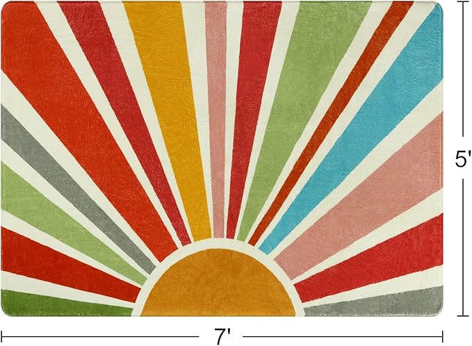 Kids Rugs for Playroom 5'x7' Rug, Boho Washable Area Rug for Kids Room, Rainbow Kids Nursery Rug Non-Slip Sunshine Carpet Soft Colorful Rug for Classroom Office Dining Room - LeafyLoom