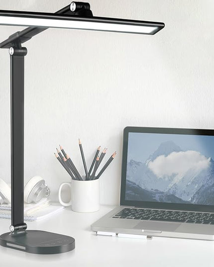 LED Desk Lamp Touch Desk Lamps with 5 Levels Brightness, Dimmable Office Reading Lamp with Adjustable Arm Foldable Table Desk Lamp for Bedroom Bedside Office Study, 3000-6500K(Black) - LeafyLoom