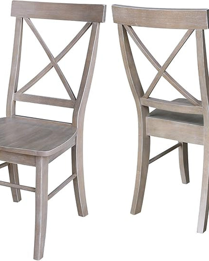International Concepts Set of Two Dining Chairs and 42" Round Drop Leaf Table, Washed Gray Taupe - LeafyLoom