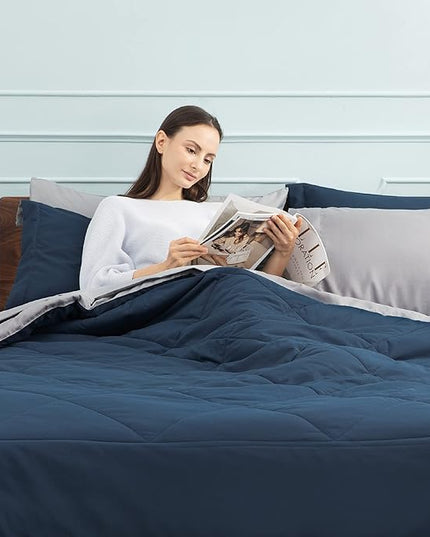 Bedsure Navy Full Size Bed in a Bag - 7 Pieces Reversible Comforter Set Full Bed Set with Comforters, Sheets, Pillowcases & Shams, Full Bedding Sets - LeafyLoom