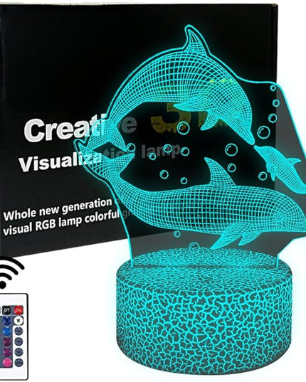 Dolphin Night Light,3D Ocean Dolphin Illusion Lamp with Remote Touch 16 Colors Changing,Room Table Lamp for Family, Friends - LeafyLoom