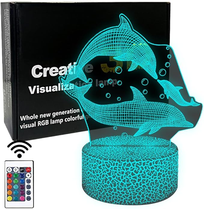 Dolphin Night Light,3D Ocean Dolphin Illusion Lamp with Remote Touch 16 Colors Changing,Room Table Lamp for Family, Friends - LeafyLoom