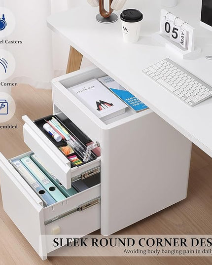 2 Drawer Mobile File Cabinet Top Storage Shelf, Rolling Metal Filing Cabinet for Legal & Letter File Anti-tilt Design with Lock Under Desk Office Drawers Fully Assembled Except Casters(Top ST W) - LeafyLoom