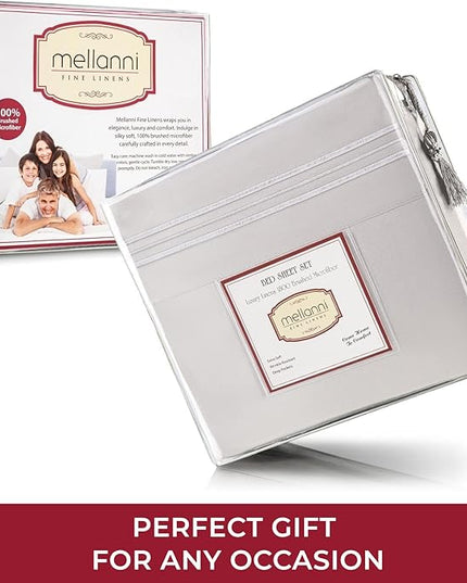 Mellanni Twin XL Sheets Set - 3 PC Iconic Collection Bedding Sheets & Pillowcases - Hotel Luxury, Extra Soft, Cooling Bed Sheets - Deep Pocket up to 16 inch (Twin Extra Long, Striped Gray/Silver) - LeafyLoom