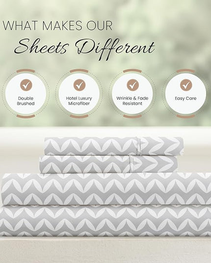 Linen Market 4 Piece Queen Bedding Sheet Set (Gray Chevron) - Sleep Better Than Ever with These Ultra-Soft & Cooling Bed Sheets for Your Queen Size Bed - Deep Pocket Fits 16" Mattress - LeafyLoom