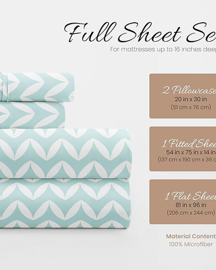 4 Piece Full Bedding Sheet Set (Light Blue Chevron) - Sleep Better Than Ever with These Ultra-Soft & Cooling Bed Sheets for Your Full Size Bed - Deep Pocket Fits 16" Mattress - LeafyLoom
