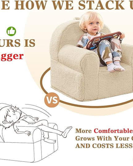 Beige Sherpa Toddler Chair, Soft Kids Plush Chair for Relaxing & Reading, Lightweight Handle Design, Easy to Clean, Removable Cover, Modern Style, 22x20x24 inches, 7.7 pounds - LeafyLoom