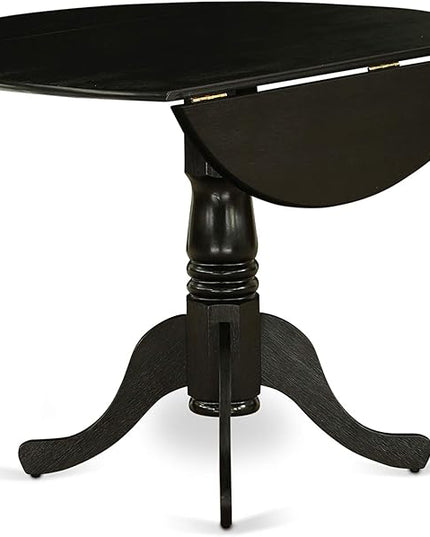 East West Furniture Dublin 3 Piece Set Contains a Round Dining Room Table with Dropleaf and 2 Dark Gotham Grey Linen Fabric Upholstered Chairs, 42x42 Inch, Wirebrushed Black - LeafyLoom