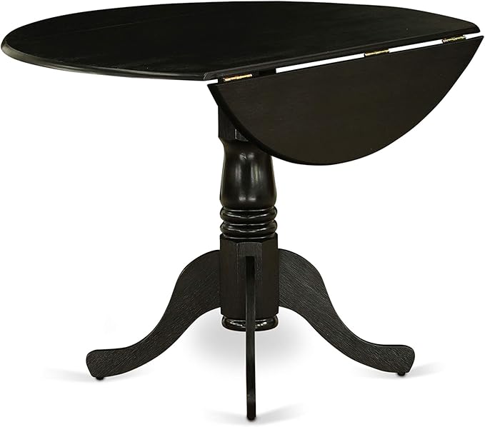 East West Furniture Dublin 3 Piece Set Contains a Round Dining Room Table with Dropleaf and 2 Dark Gotham Grey Linen Fabric Upholstered Chairs, 42x42 Inch, Wirebrushed Black - LeafyLoom