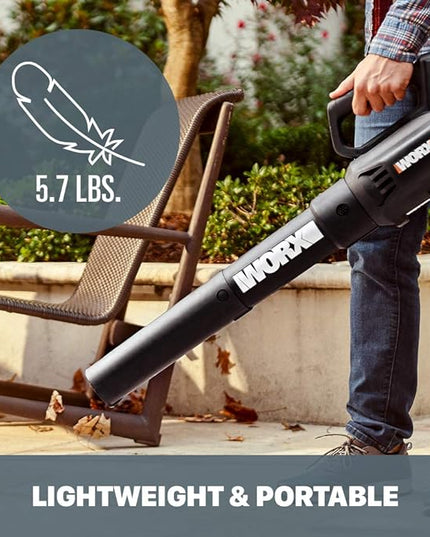 Worx 20V Cordless Leaf Blower WG547.9, Electric Blower, Powerful Turbine Fan Technology, 2-Speed Control, for One-Hand Operation, PowerShare – Bare Tool Only - LeafyLoom