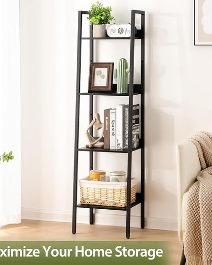 Yoobure Ladder Shelf, 4 Tier Tall Ladder Bookshelf Corner Shelf, Industrial Book Shelf Ladder Bookcase Narrow, Standing Storage Shelves Display Shelf for Bedroom Living Room Office Kitchen Bathroom - LeafyLoom