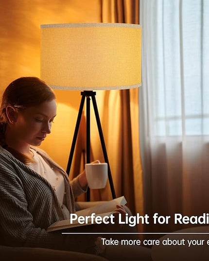 BoostArea Floor Lamp for Living Room, Tripod Floor Lamp, 15W LED Bulb, 3 Levels Dimmable Brightness, Gray Linen Lamp Shade, Mid Century Standing Lamp for Living Room, Bedroom, Study Room and Office - LeafyLoom