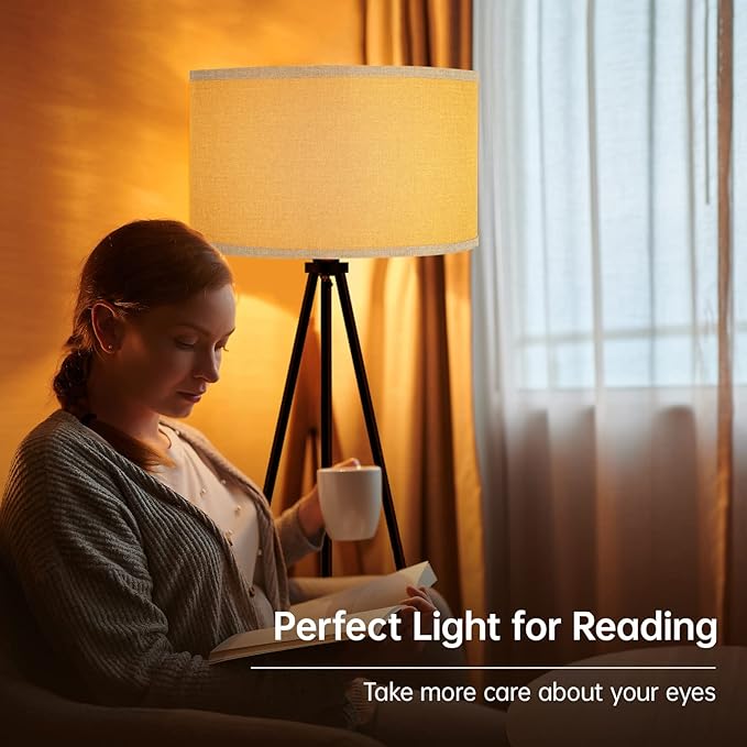BoostArea Floor Lamp for Living Room, Tripod Floor Lamp, 15W LED Bulb, 3 Levels Dimmable Brightness, Gray Linen Lamp Shade, Mid Century Standing Lamp for Living Room, Bedroom, Study Room and Office - LeafyLoom