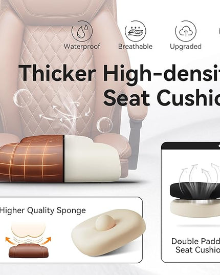 Office Chair, Executive Leather Chair Adjustable High Back, Ergonomic Computer Desk Chair Lumbar Support, Big and Tall Office Chair with Footrest, Comfy Reclining Chair for Home Office - LeafyLoom