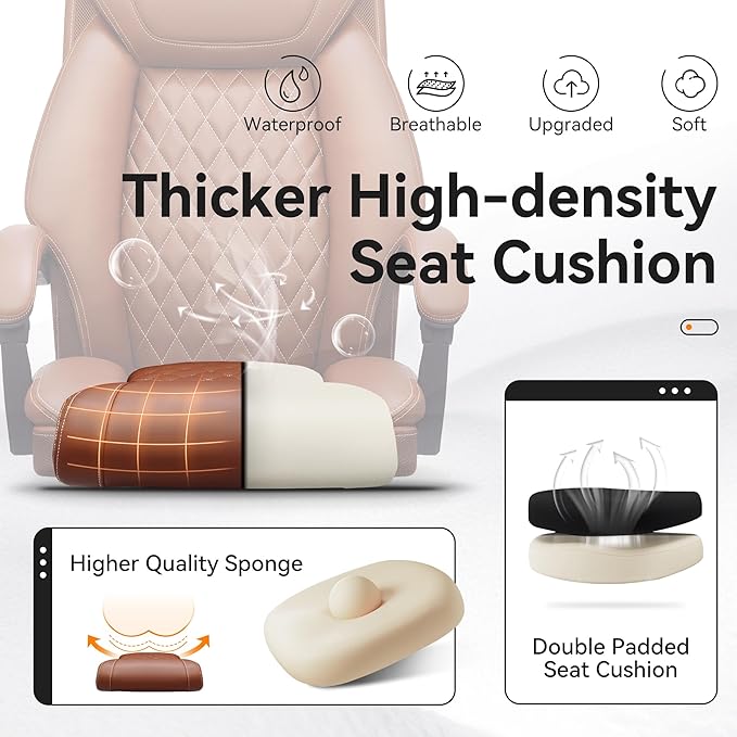Office Chair, Executive Leather Chair Adjustable High Back, Ergonomic Computer Desk Chair Lumbar Support, Big and Tall Office Chair with Footrest, Comfy Reclining Chair for Home Office - LeafyLoom