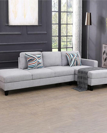 2-Piece L-Shaped Sectional Couches, Lounge, Modular Sofas for Home Office Apartment, Large Living Room Furniture Left Hand Facing, 2pcs 101.5'' Recliner+55.5'' Chaise(Right), Grey White Lint - LeafyLoom