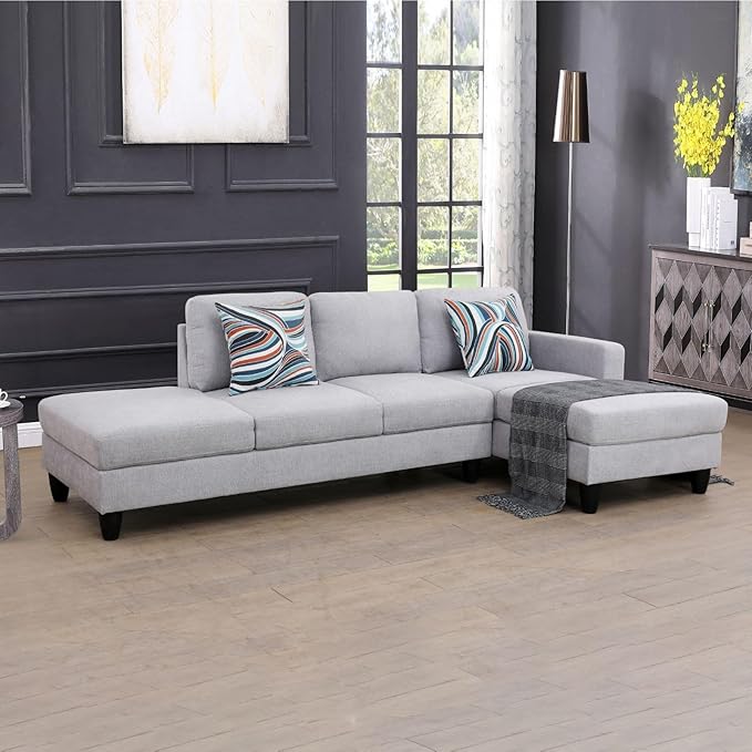 2-Piece L-Shaped Sectional Couches, Lounge, Modular Sofas for Home Office Apartment, Large Living Room Furniture Left Hand Facing, 2pcs 101.5'' Recliner+55.5'' Chaise(Right), Grey White Lint - LeafyLoom