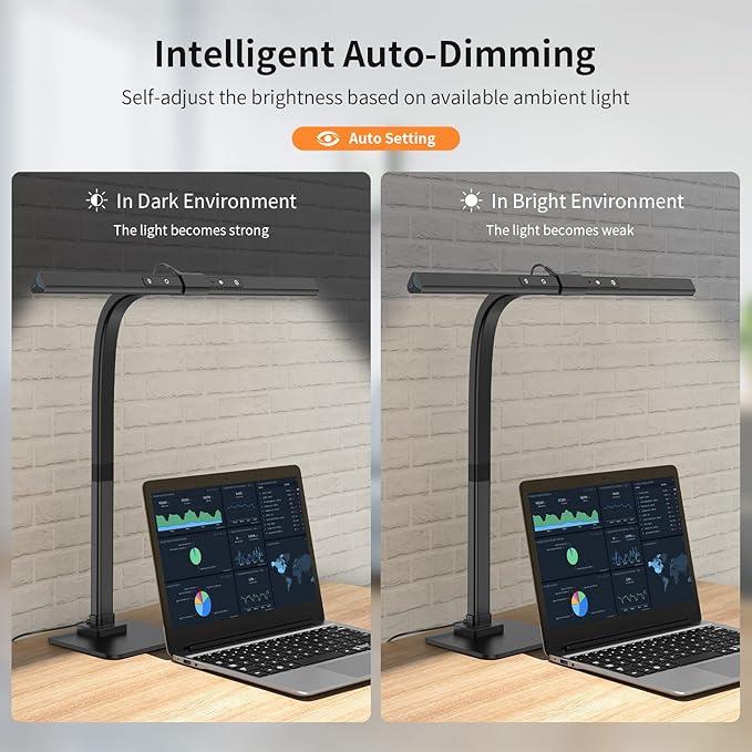 KableRika 12W LED Desk Lamp, Modern Architect Task Lamp with 6 Color Modes, Auto-Dimming, Eye-Care for Home Office, 18.1Inch Wide, 1.5m Cable, Aluminum Alloy, Black - LeafyLoom