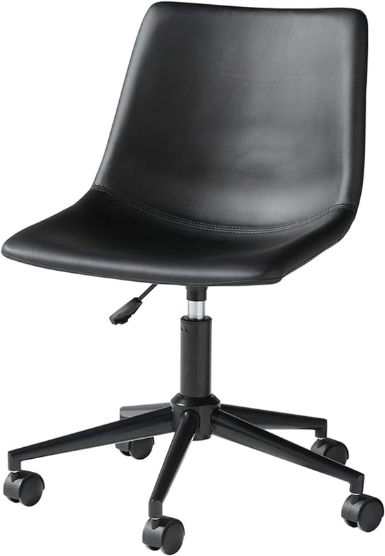 Signature Design by Ashley Faux Leather Adjustable Swivel Bucket Seat Home Office Desk Chair, Black - LeafyLoom