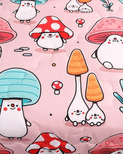 Wajade Kids Cute Mushroom Comforter Set Bed in A Bag Twin Size 7 Piece Pink Cartoon Mushroom Head Bedding Set for Girls (1 Comforter, 1 Flat Sheet, 1 Fitted Sheet, 2 Pillowcase and 2 Pillow Sham) - LeafyLoom