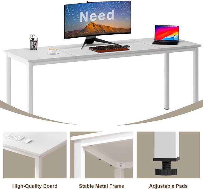 Need 70.8 Inch Executive Office Desk, Large Stylish Computer Desk, Simple Study Writing Desk, Workstation Business Furniture for Home Office, White - LeafyLoom