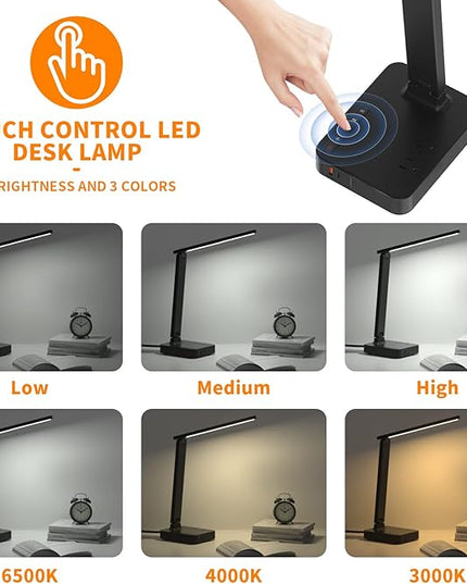 cozoo LED Desk Lamp,3 Lighting Modes Dimmable Table Lamp,Touch Control Table Desk Lamp with USB Charging Port,Auto Timer, for College Dorm, Home, Office,Study Lamp Desk Light(Black) - LeafyLoom