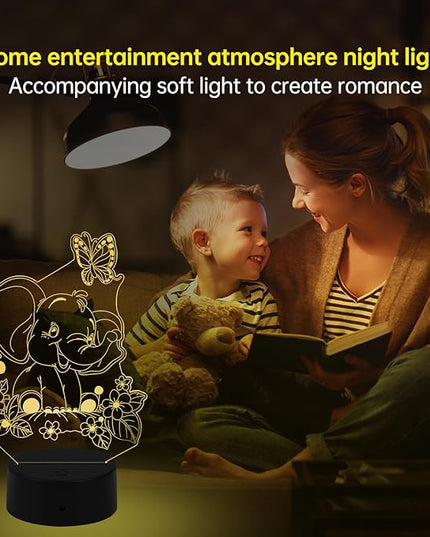 Elephant Play with Butterfly Illusion Room Decor Elephant Night Light Cute Elephant Desk Lamp with 7 Colors and Timing, Smart Touch & Remote Control Decorations Gifts for Girls, Kids, Boys - LeafyLoom