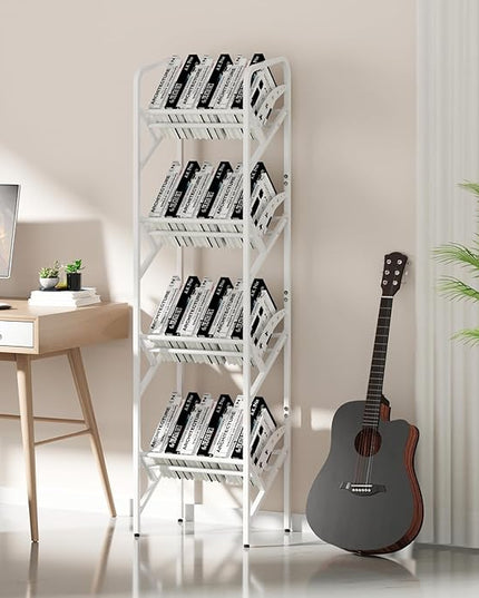 Bookshelf Storage Shelf Bookcase Freestanding Storage Stand Book Organizer for Living Room, Bedroom, Kitchen, Rust Resistance,Easy Assembly Multi-Functional Organizer (4 Tiers, White) - LeafyLoom