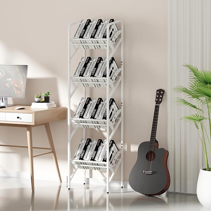 Bookshelf Storage Shelf Bookcase Freestanding Storage Stand Book Organizer for Living Room, Bedroom, Kitchen, Rust Resistance,Easy Assembly Multi-Functional Organizer (4 Tiers, White) - LeafyLoom