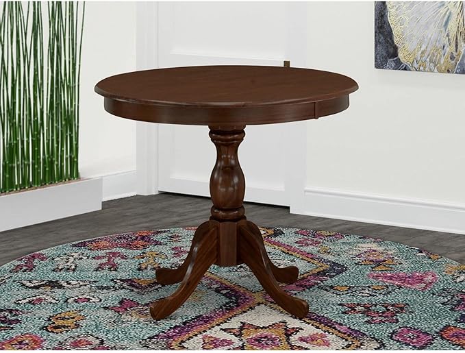 East West Furniture Antique Dining Room Round Kitchen Table Top with Pedestal Base, 36x36 Inch, Mahogany - LeafyLoom