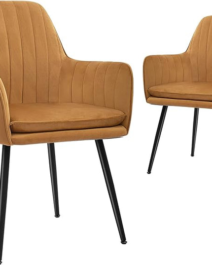 CangLong Furniture Modern Living Dining Room Accent Arm Chairs Club Guest Metal, Set of 2, Brown+Black Legs - LeafyLoom