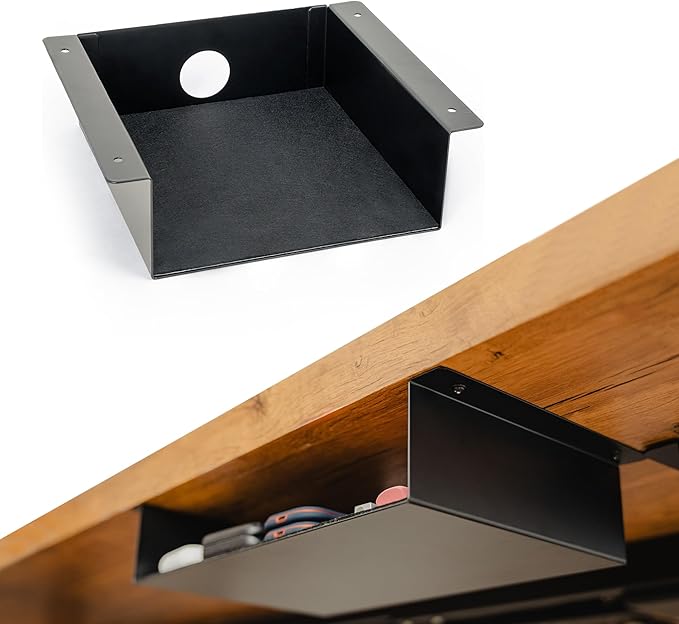 Under Desk Storage Shelf, Under Desk Tray, Carbon Steel Under Shelf Storage, Under The Desk Storage Small Shelf For Desk, Under Table Storage, Gaming Desk Accessories - 7.5 * 8 * 2.8 in - LeafyLoom