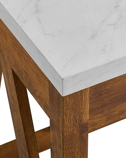 Walker Edison Rustic Farmhouse Wood Computer Writing Desk Home Office Workstation Small, 46 Inch, Marble and Walnut - LeafyLoom