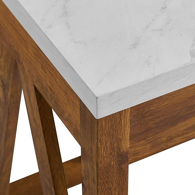 Walker Edison Rustic Farmhouse Wood Computer Writing Desk Home Office Workstation Small, 46 Inch, Marble and Walnut - LeafyLoom