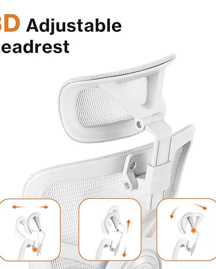 WELLNEW Prestige Ergonomic Office Chair - Height Adjustable Backrest Lumbar Support, Seat Depth Adjust, 3D Headrest, 4D Armrests, Blade Wheels, Mesh Computer Gaming Chairs Executive Swivel Chair - LeafyLoom