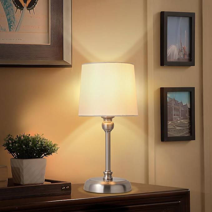 Cordless LED Table Lamp, 6000mAh Rechargeable Bedside Night Lamp for Bedroom, Portable Touch Stepless Dimmable Battery Operated Lamp, Ambient Light for Patio Restaurant(Brushed Nickel S) - LeafyLoom
