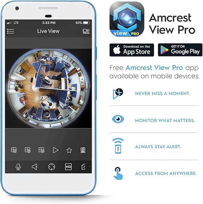 Amcrest Fisheye IP POE Camera, 360° Panoramic 5-Megapixel POE IP Camera, Fish Eye Security Indoor Camera, IVS Features and People Counting, MicroSD Recording, IP5M-F1180EW-V2 (White) Amcrest