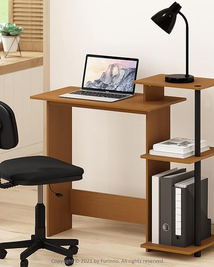 Furinno Efficient Home Laptop Notebook Computer Desk with Square Shelves, Light Cherry/Black - LeafyLoom