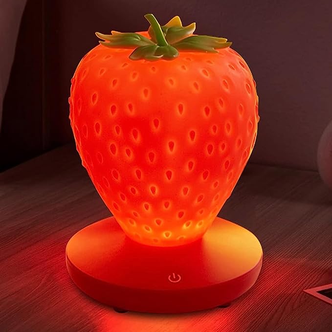 Strawberry Night Light, Cute Silicone Strawberry Lights Kawaii Room Decor, USB Rechargeable Bedside Lamp 3 Gear Touch Lighting, Cute Strawberry Gifts for Baby, Children, Toddlers, Teen Girls - LeafyLoom